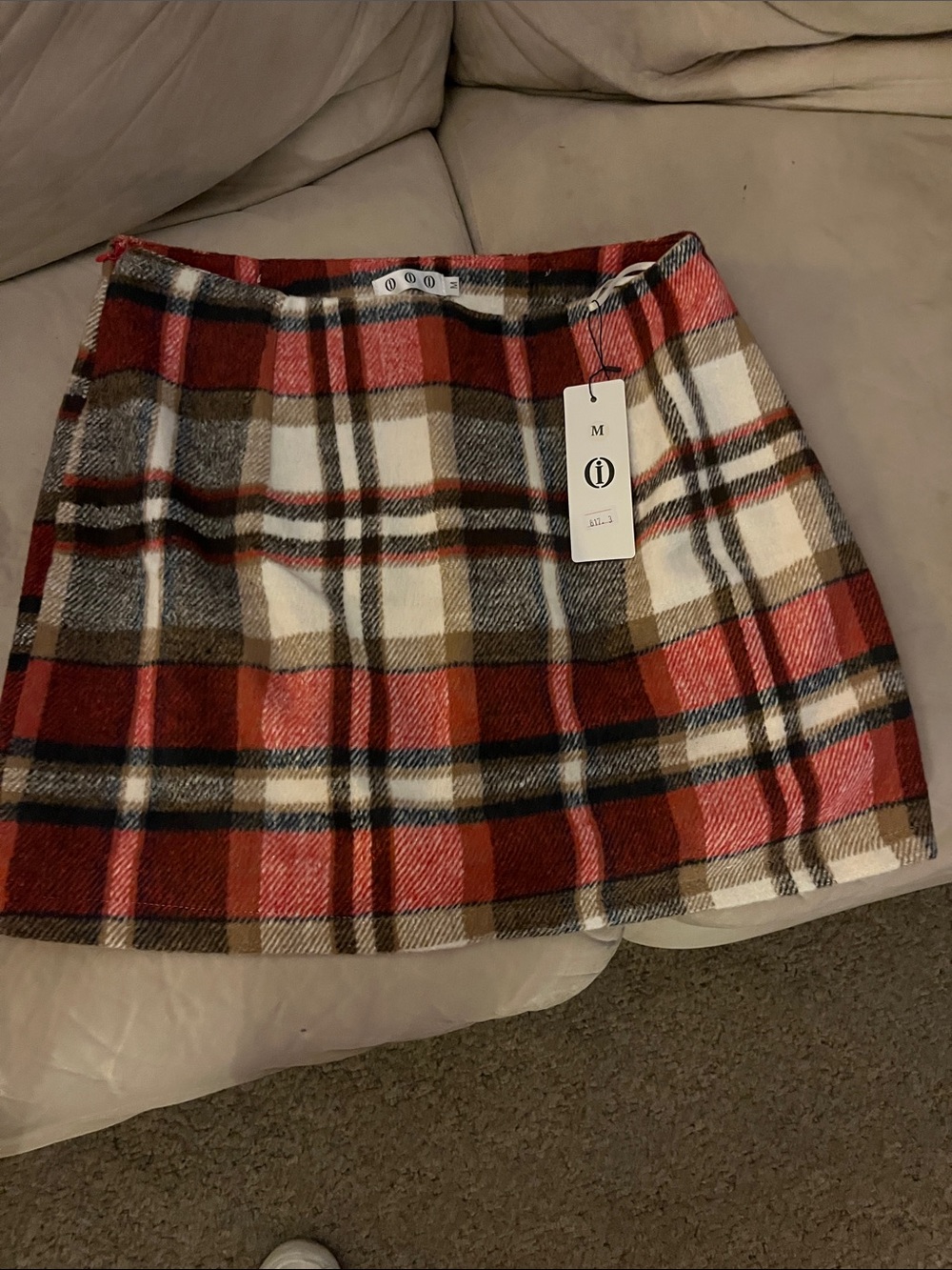 Plaid Mini Skirt in Red, Cream & Brown - Women's A-Line Skirt